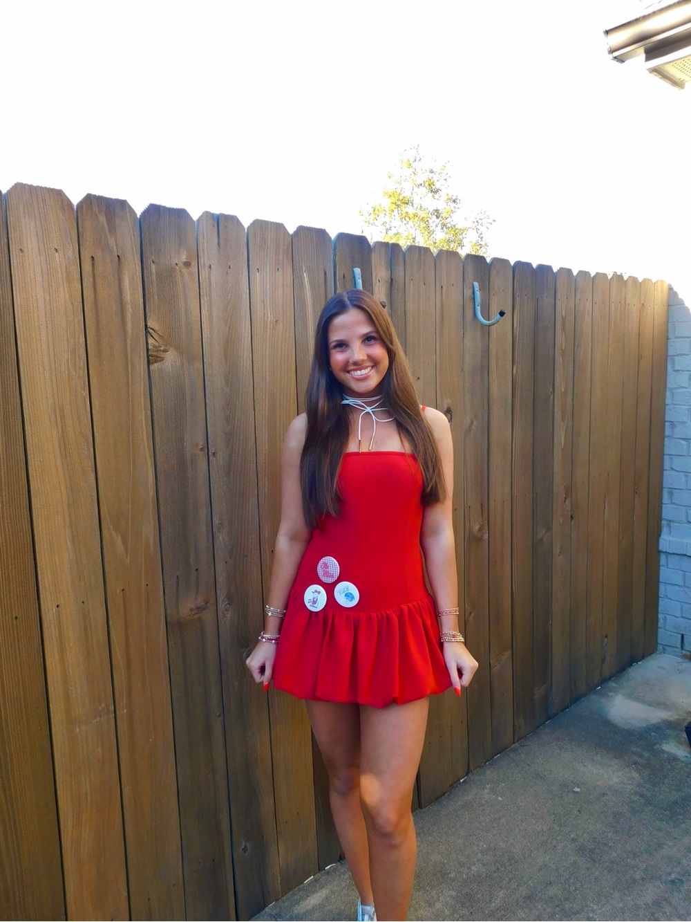 Red Mini Dress with Ruffled Hem - Women's Summer Party Dress